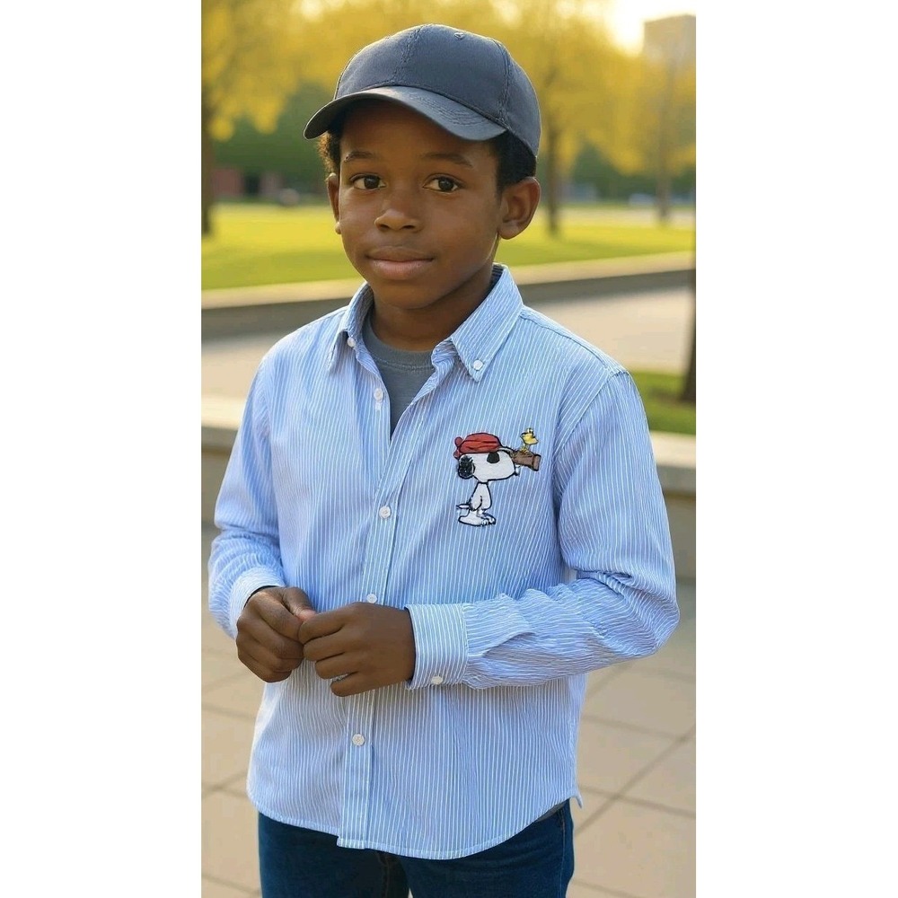 Peanuts Snoopy Child Shirt Blue Boys Girls 3/4 & Long Sleeve Embroidered